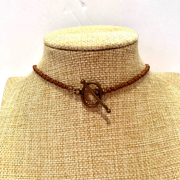 Multi-color Genuine Gemstone Necklace, toggle clasp/ greens, browns, tan, orange - Picture 10 of 10